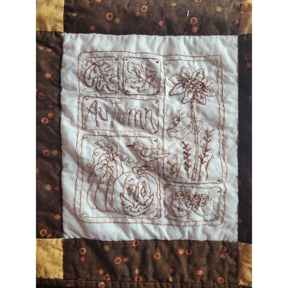 Embroidered Four Seasons Quilted Wall Hanging Handmade Winter Fall - Picture 7 of 8